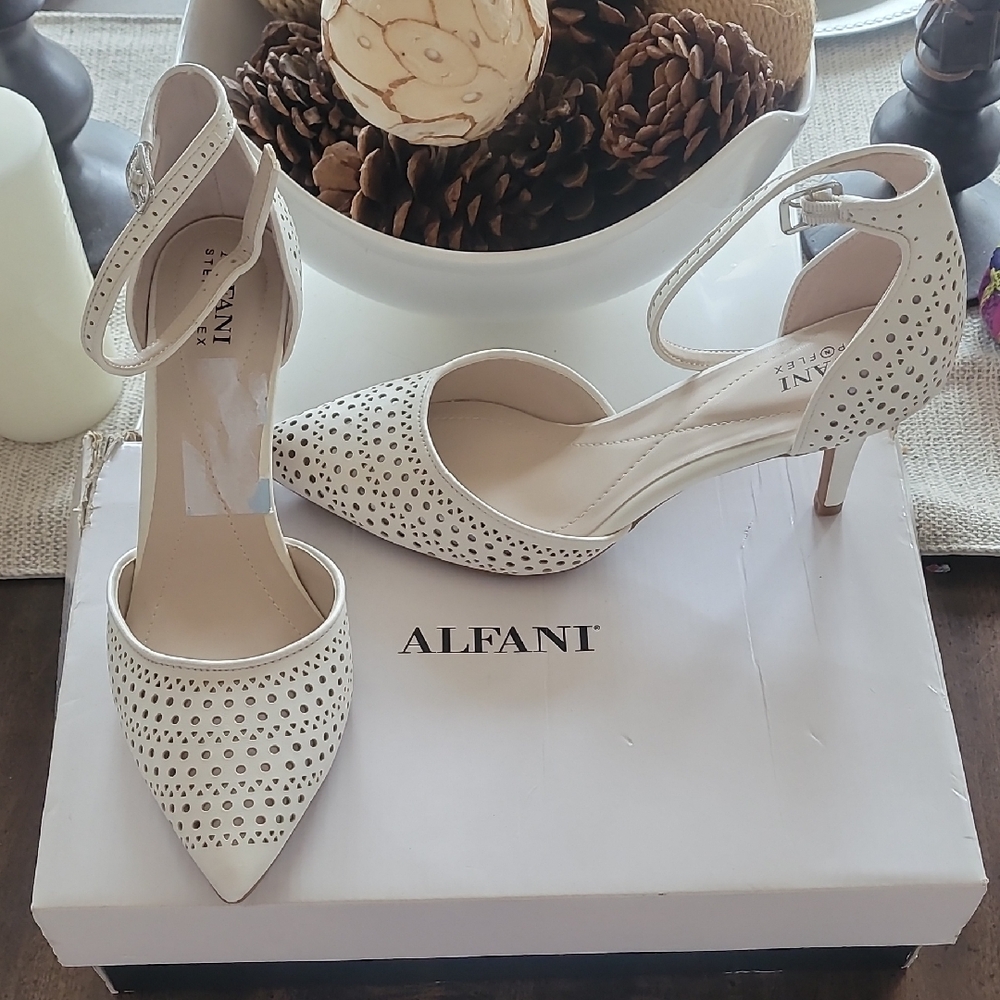 Alfani White Heels with Perforated Design, Size 8.5